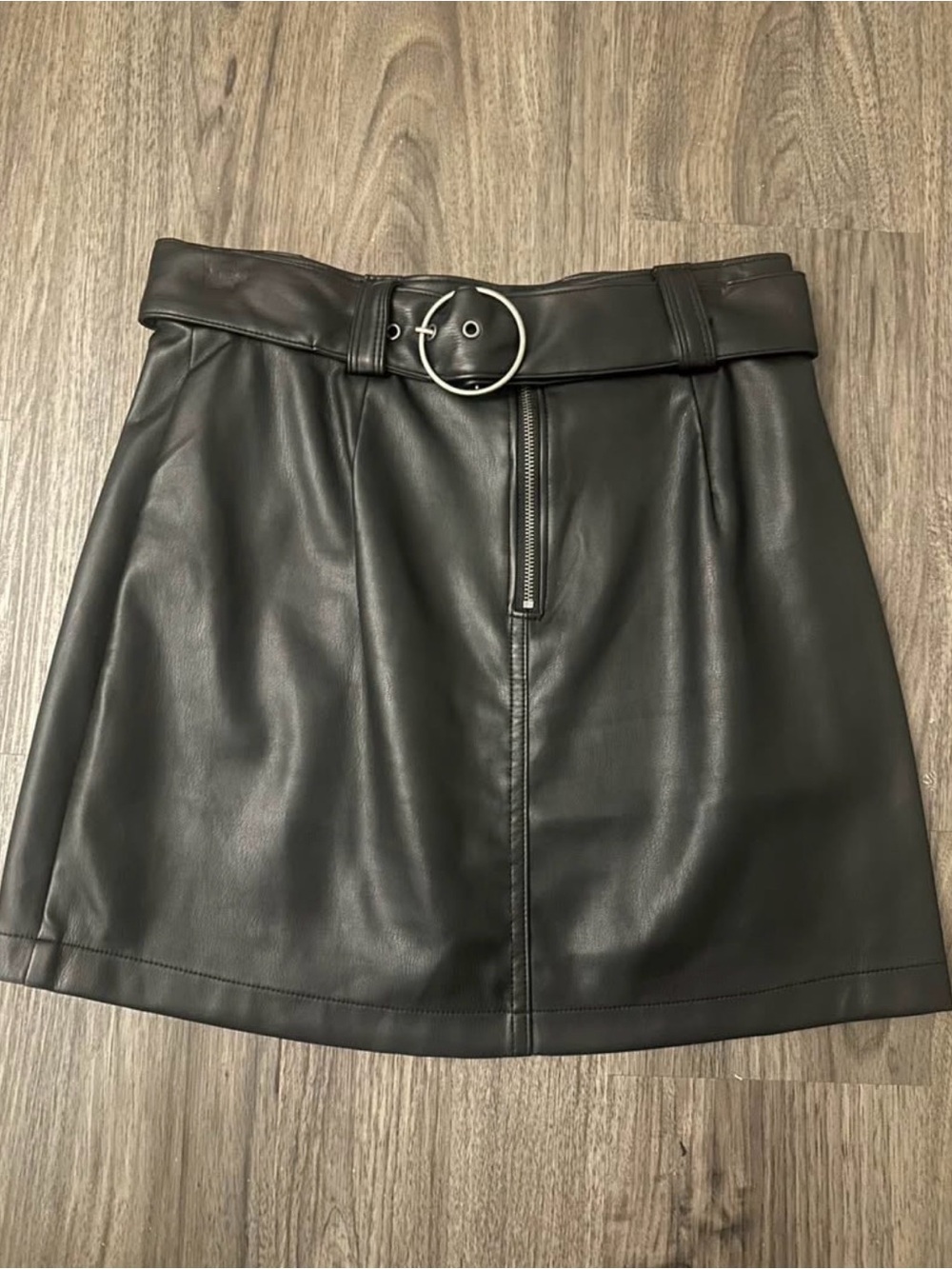 Hollister Black Faux Leather Belted Mini Skirt